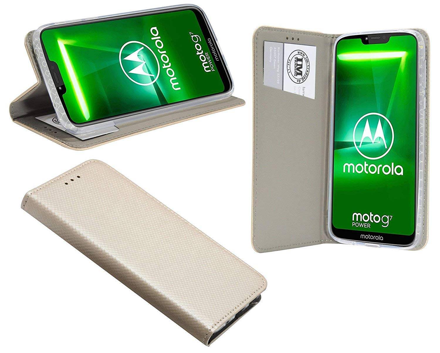 Elegante Buch-Tasche Hülle Smart Magnet für MOTOROLA MOTO G7 POWER Leder Optik Wallet Book-Style Cover Gold