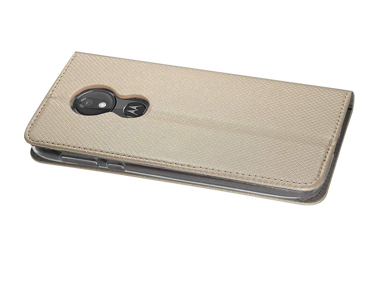 Elegante Buch-Tasche Hülle Smart Magnet für MOTOROLA MOTO G7 POWER Leder Optik Wallet Book-Style Cover Gold