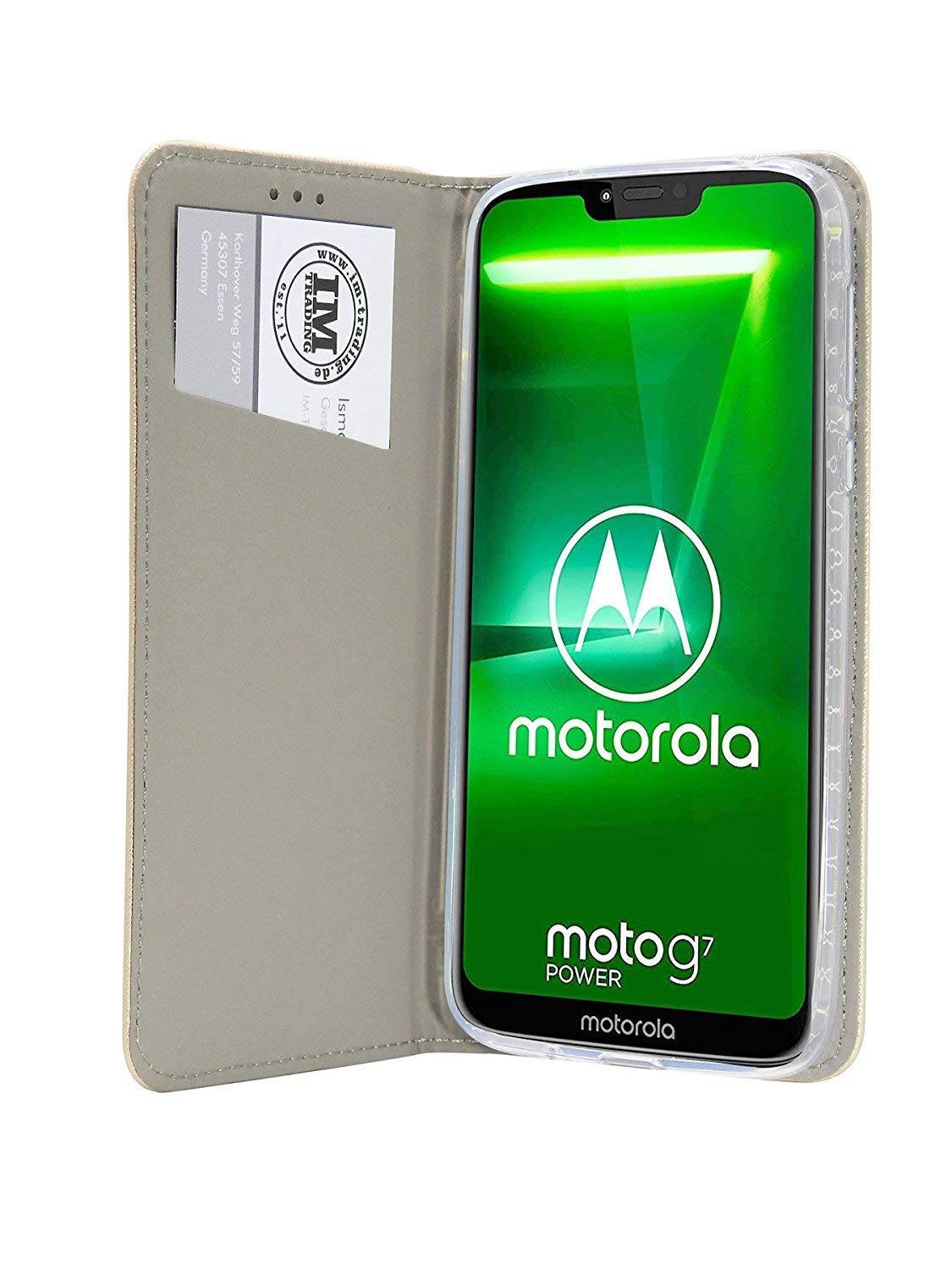 Elegante Buch-Tasche Hülle Smart Magnet für MOTOROLA MOTO G7 POWER Leder Optik Wallet Book-Style Cover Gold