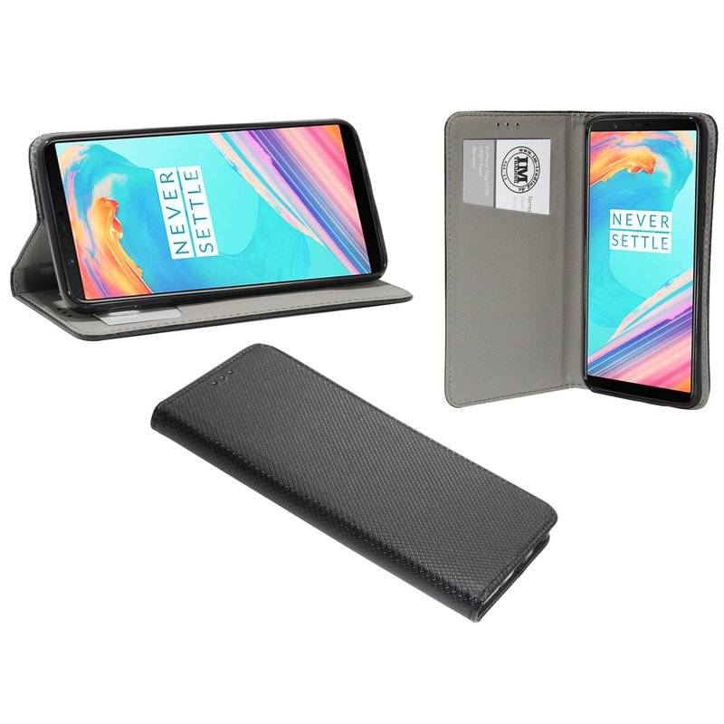 Buch Tasche "Smart" für OnePlus 5T Handy Hülle Etui Brieftasche Schutzhülle mit Standfunktion, Kartenfach Schwarz