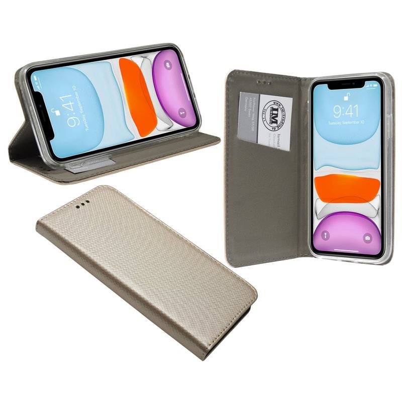 Buch Tasche Smart für iPhone 11 Handy Hülle Etui Brieftasche Schutzhülle mit Standfunktion, Kartenfach Gold