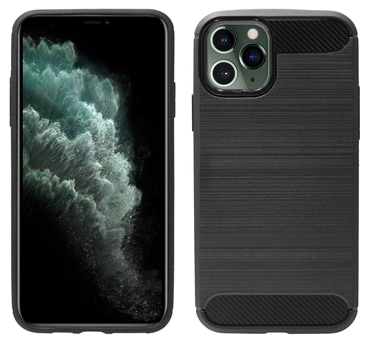 cofi1453® Silikon Hülle Carbon kompatibel mit iPhone 11 Pro TPU Case Soft Handyhülle Cover Schutzhülle Schwarz