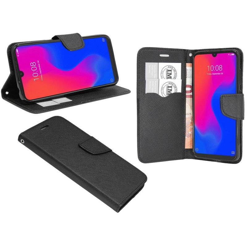 Buch Tasche Fancy für ZTE BLADE A7 Handy Hülle Etui Brieftasche Schutzhülle mit Standfunktion, Kartenfach Schwarz