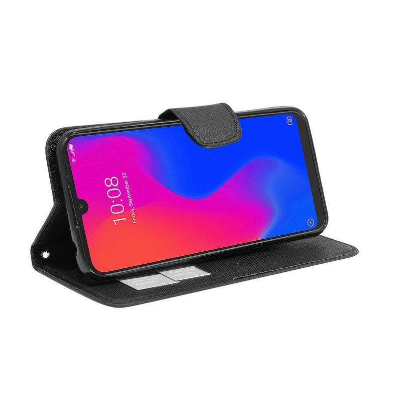 Buch Tasche Fancy für ZTE BLADE A7 Handy Hülle Etui Brieftasche Schutzhülle mit Standfunktion, Kartenfach Schwarz