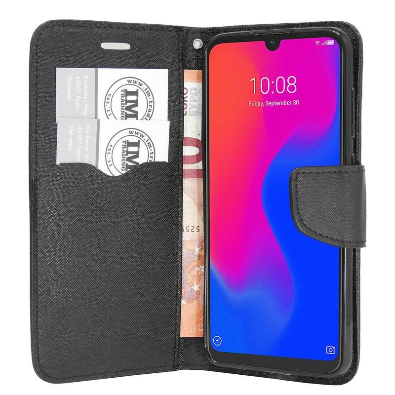 Buch Tasche Fancy für ZTE BLADE A7 Handy Hülle Etui Brieftasche Schutzhülle mit Standfunktion, Kartenfach Schwarz