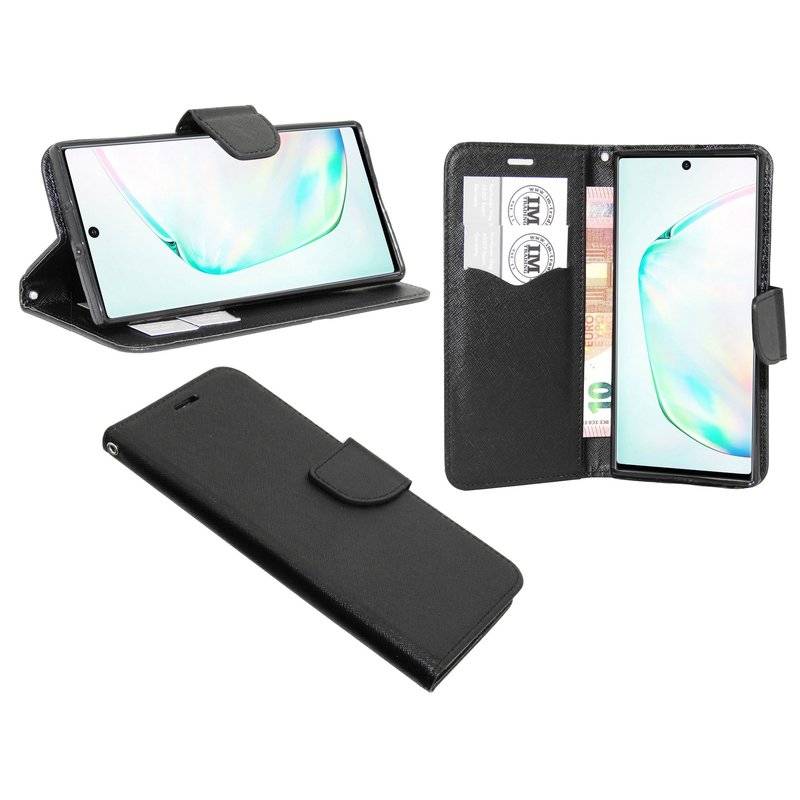 Buch Tasche "Fancy" für SAMSUNG GALAXY NOTE 10 (N970F) Handy Hülle Etui Brieftasche Schutzhülle Standfunktion Schwarz