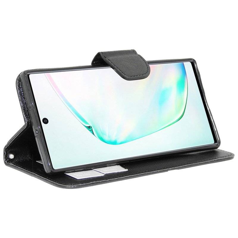 Buch Tasche "Fancy" für SAMSUNG GALAXY NOTE 10 (N970F) Handy Hülle Etui Brieftasche Schutzhülle Standfunktion Schwarz