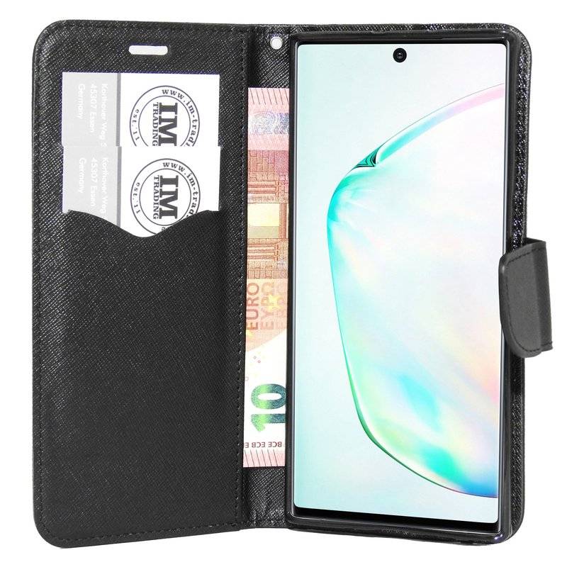 Buch Tasche "Fancy" für SAMSUNG GALAXY NOTE 10 (N970F) Handy Hülle Etui Brieftasche Schutzhülle Standfunktion Schwarz