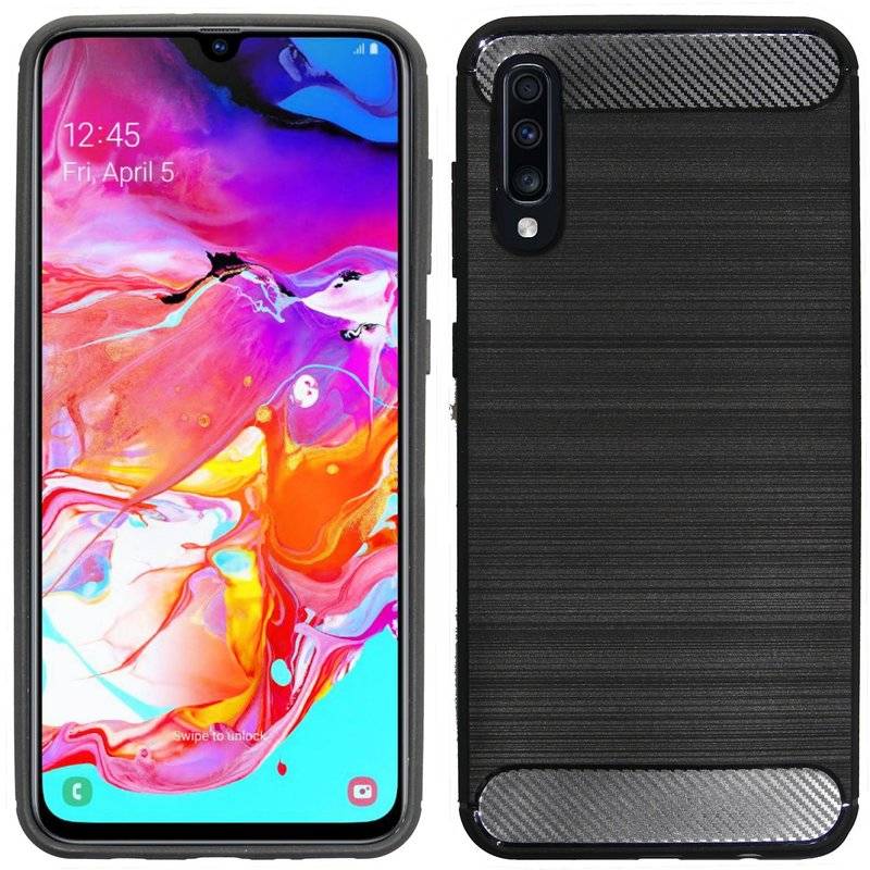 Silikon Hülle Carbon kompatibel mit SAMSUNG GALAXY A70 (A705F) TPU Case Soft Handyhülle Cover Schutzhülle Schwarz