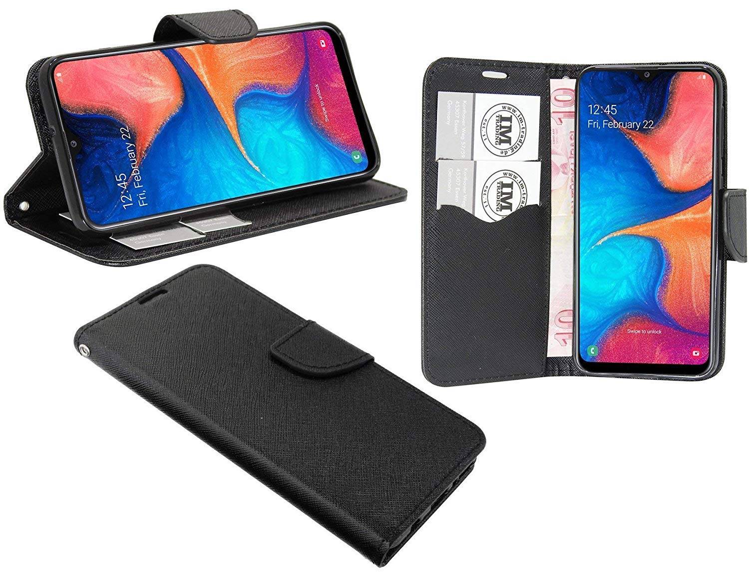 Buch Tasche "Fancy" für SAMSUNG GALAXY A20e (A202F) Handy Hülle Etui Brieftasche Schutzhülle mit Standfunktion Schwarz