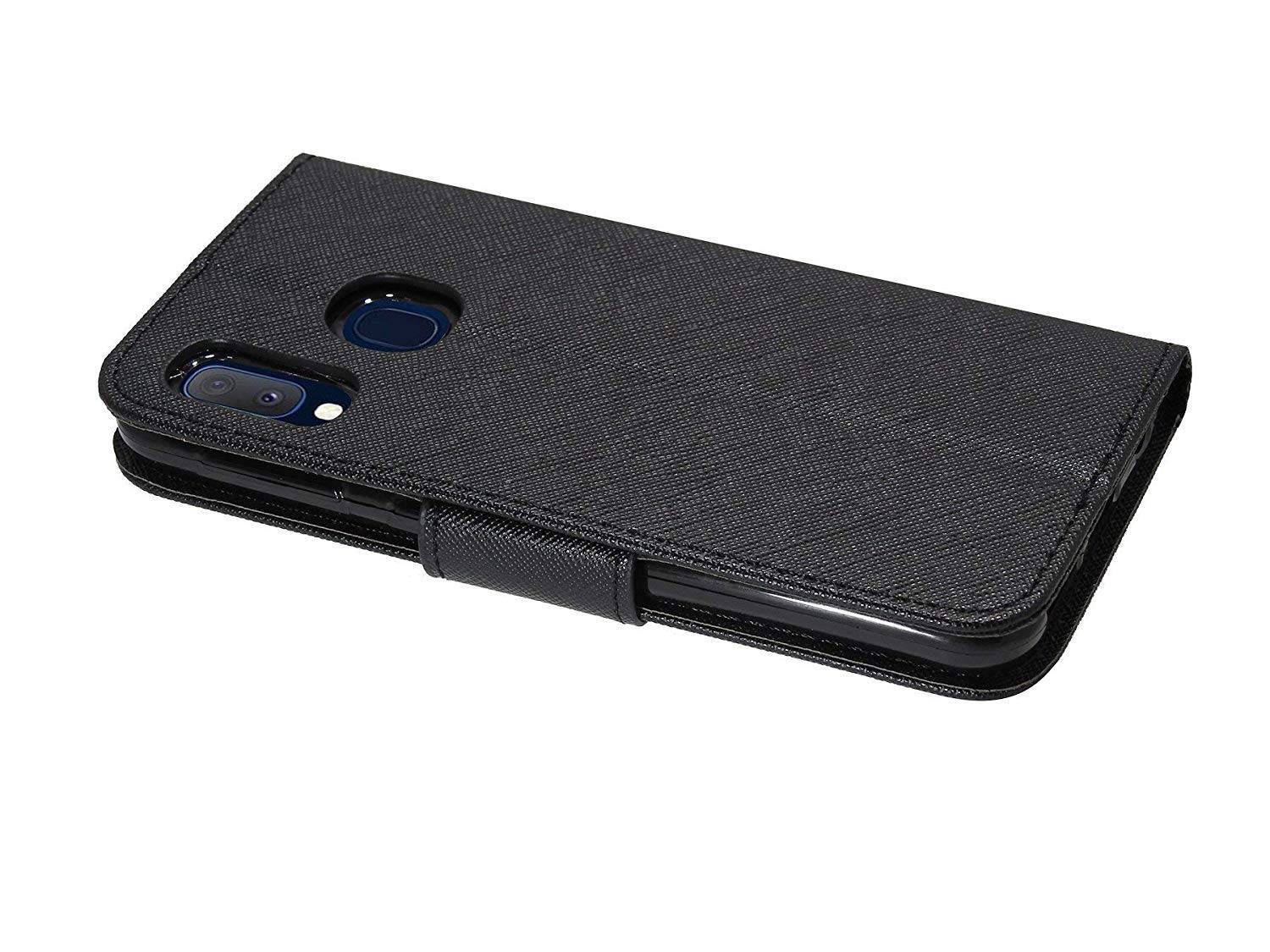 Buch Tasche "Fancy" für SAMSUNG GALAXY A20e (A202F) Handy Hülle Etui Brieftasche Schutzhülle mit Standfunktion Schwarz