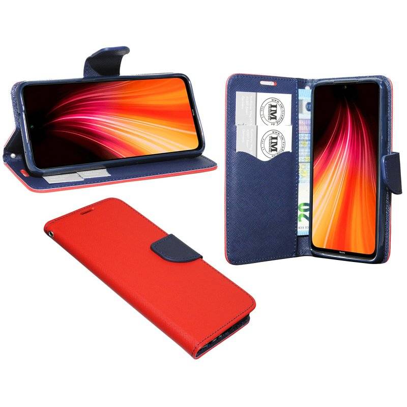 Buch Tasche "Fancy" für XIAOMI REDMI NOTE 8 Handy Hülle Etui Brieftasche Schutzhülle mit Standfunktion Rot-Blau