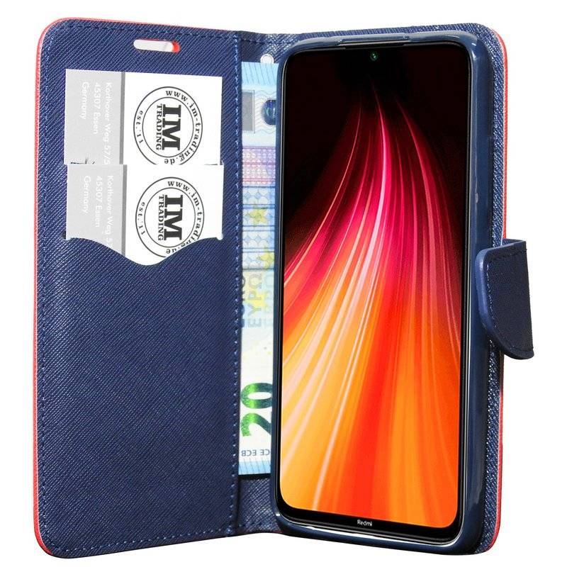 Buch Tasche "Fancy" für XIAOMI REDMI NOTE 8 Handy Hülle Etui Brieftasche Schutzhülle mit Standfunktion Rot-Blau