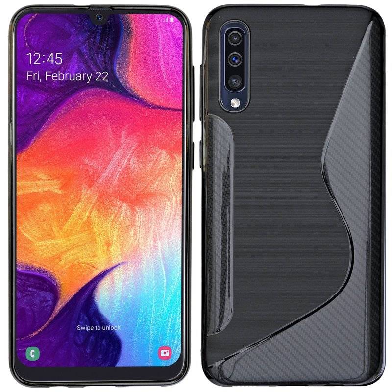 S-Line Hülle Bumper für Samsung Galaxy A30s A307F Silikonhülle Stoßfest Handyhülle TPU Case Cover Schwarz