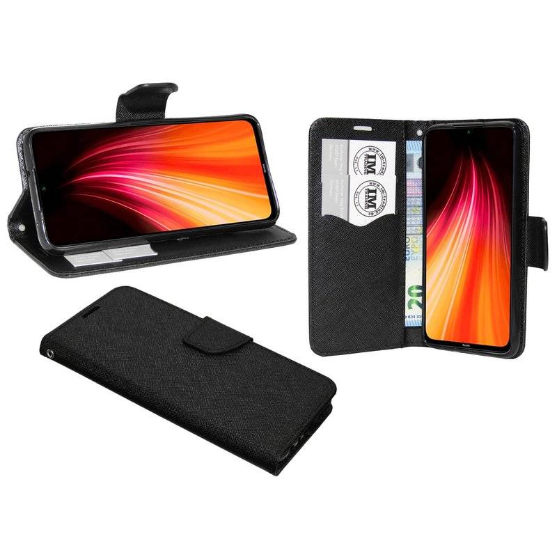 Buch Tasche "Fancy" für XIAOMI REDMI NOTE 8 Handy Hülle Etui Brieftasche Schutzhülle mit Standfunktion Schwarz