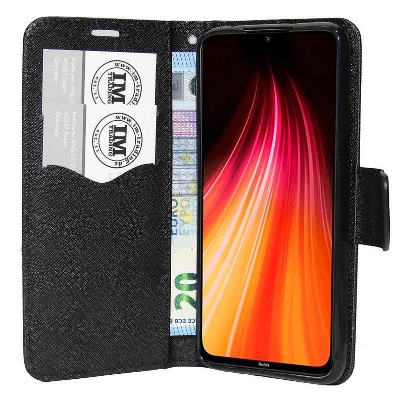 Buch Tasche "Fancy" für XIAOMI REDMI NOTE 8 Handy Hülle Etui Brieftasche Schutzhülle mit Standfunktion Schwarz