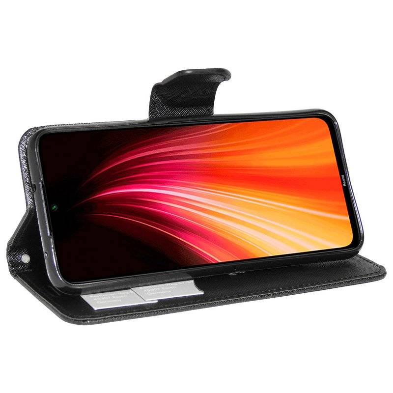 Buch Tasche "Fancy" für XIAOMI REDMI NOTE 8 Handy Hülle Etui Brieftasche Schutzhülle mit Standfunktion Schwarz