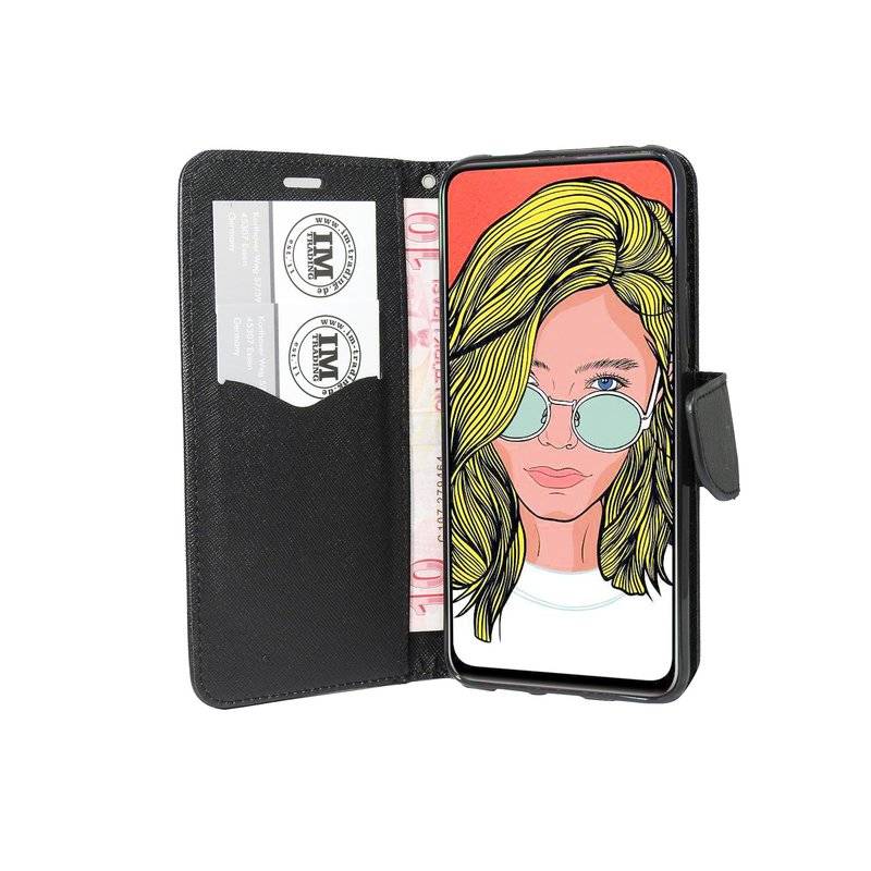 Buch Tasche "Fancy" kompatibel mit HUAWEI Y9 2019 Handy Hülle Etui Brieftasche Schutzhülle mit Standfunktion Schwarz