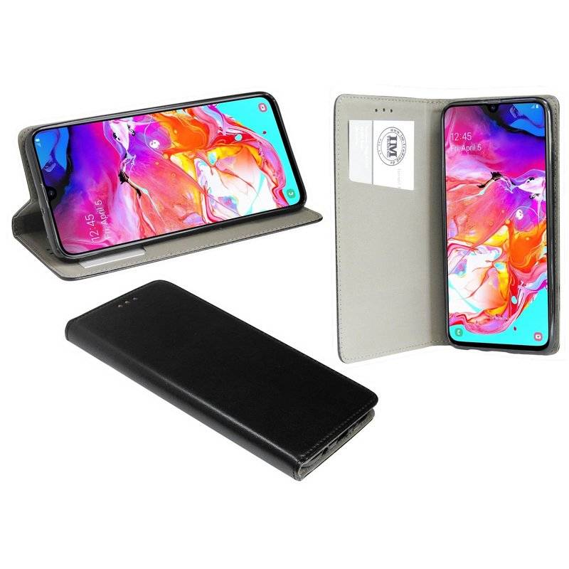 Buch Tasche "Smart" kompatibel mit SAMSUNG GALAXY A70 (A705F) Etui Brieftasche Schutzhülle mit Standfunktion in schwarz