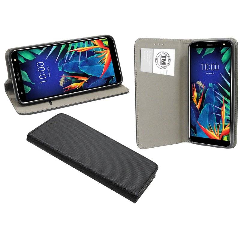 Buch Tasche "Smart" für LG K40 Handy Hülle Etui Brieftasche Schutzhülle mit Standfunktion, Kartenfach Schwarz