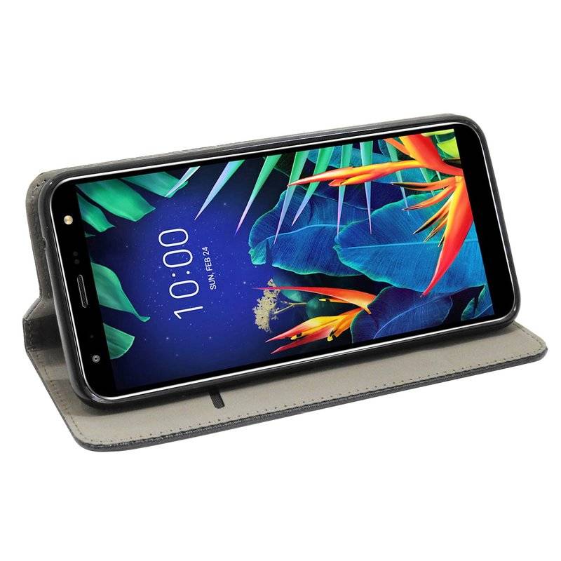 Buch Tasche "Smart" für LG K40 Handy Hülle Etui Brieftasche Schutzhülle mit Standfunktion, Kartenfach Schwarz