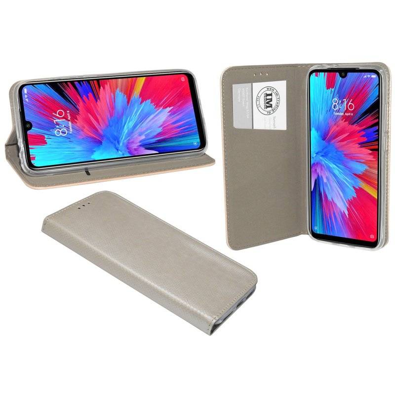 Buch Tasche "Smart" kompatibel mit XIAOMI REDMI NOTE 7 Handy Hülle Etui Brieftasche Schutzhülle mit Standfunktion Gold