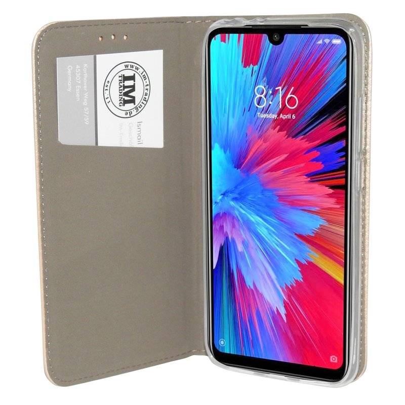 Buch Tasche "Smart" kompatibel mit XIAOMI REDMI NOTE 7 Handy Hülle Etui Brieftasche Schutzhülle mit Standfunktion Gold
