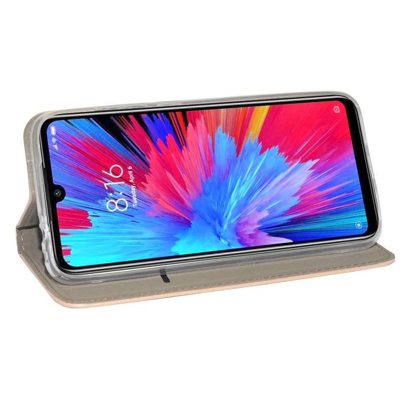 Buch Tasche "Smart" kompatibel mit XIAOMI REDMI NOTE 7 Handy Hülle Etui Brieftasche Schutzhülle mit Standfunktion Gold