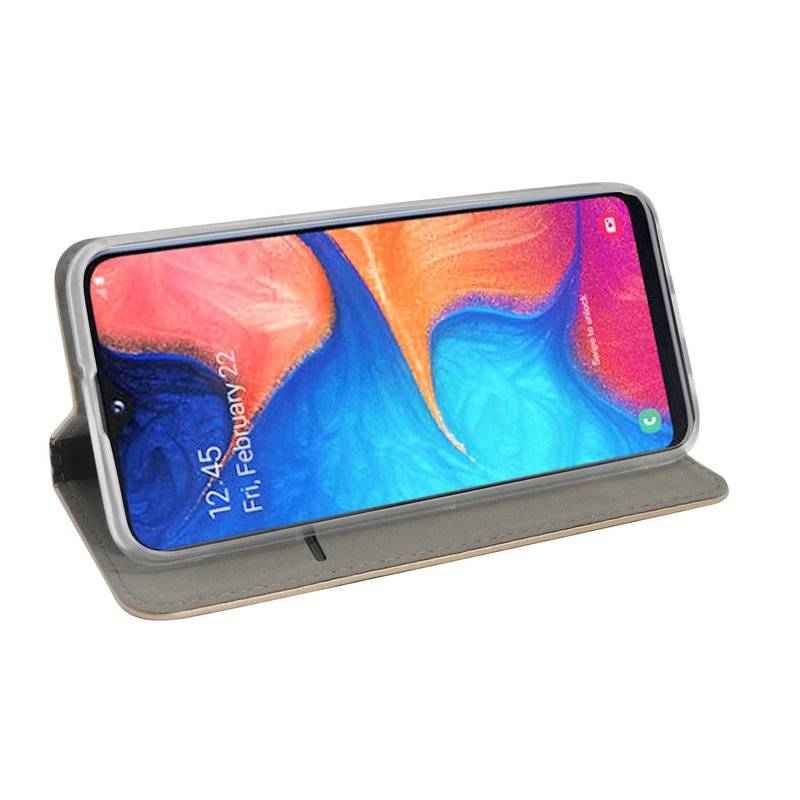 Buch Tasche "Smart" kompatibel mit SAMSUNG GALAXY A20e (A202F) Handy Hülle Etui Brieftasche Schutzhülle in Gold