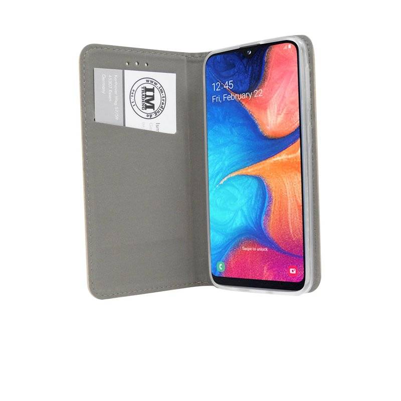 Buch Tasche "Smart" kompatibel mit SAMSUNG GALAXY A20e (A202F) Handy Hülle Etui Brieftasche Schutzhülle in Gold