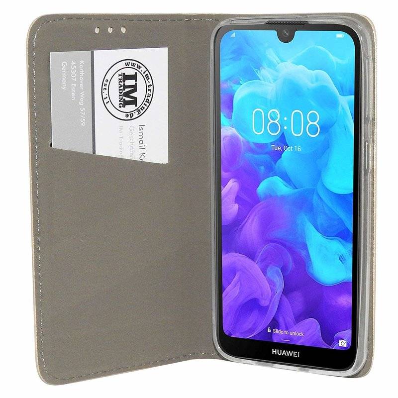 Buch Tasche "Smart" kompatibel mit HONOR 8S Handy Hülle Etui Brieftasche Schutzhülle mit Standfunktion, Kartenfach Gold