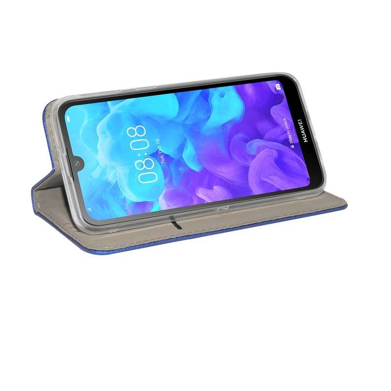Buch Tasche "Smart" kompatibel mit HUAWEI Y5 2019 Handy Hülle Etui Brieftasche Schutzhülle mit Standfunktion in Blau
