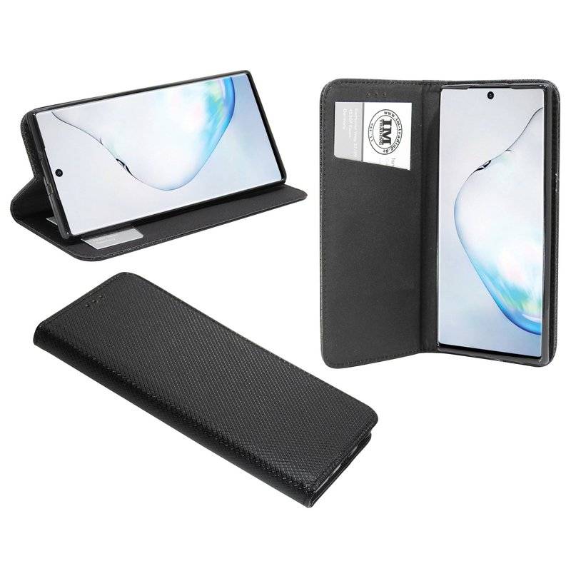 Buch Tasche "Smart" für SAMSUNG GALAXY NOTE 10 (N970F) Handy Hülle Brieftasche Schutzhülle Standfunktion Schwarz