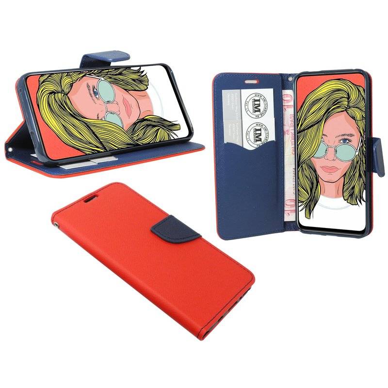 Buch Tasche "Fancy" kompatibel mit HUAWEI Y9 2019 Handy Hülle Etui Brieftasche Schutzhülle mit Standfunktion Rot-Blau