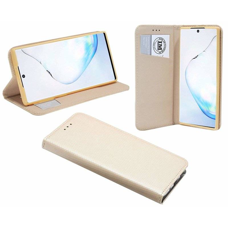 Buch Tasche "Smart" für SAMSUNG GALAXY NOTE 10 (N970F) Handy Hülle Brieftasche Schutzhülle Standfunktion Gold