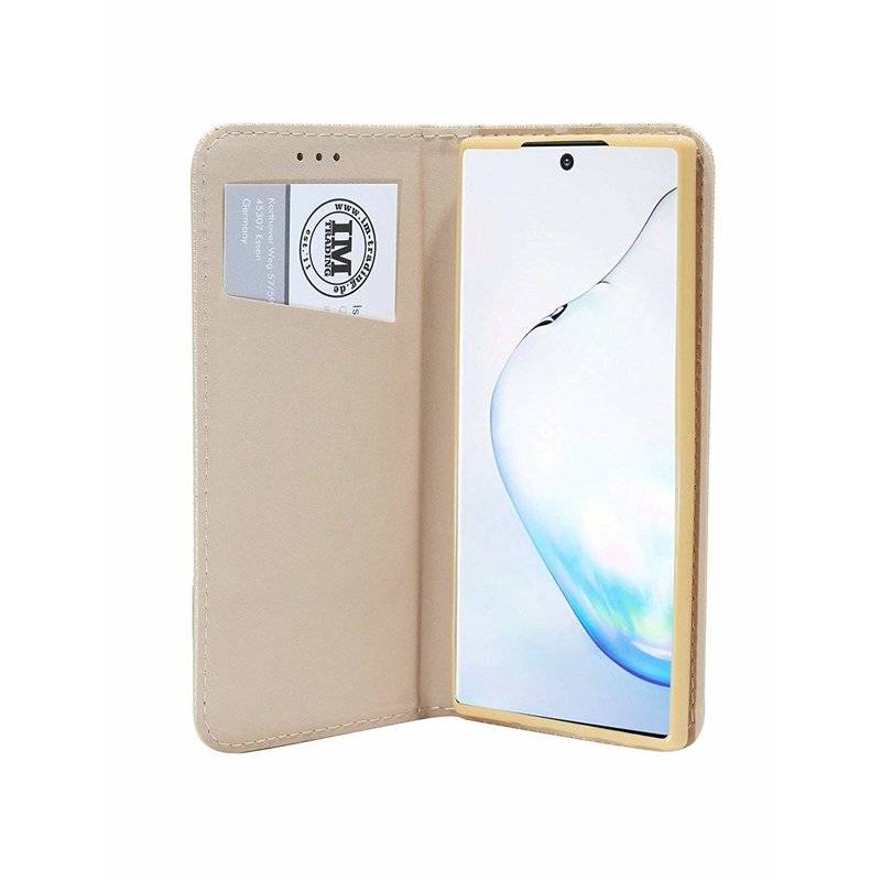 Buch Tasche "Smart" für SAMSUNG GALAXY NOTE 10 (N970F) Handy Hülle Brieftasche Schutzhülle Standfunktion Gold
