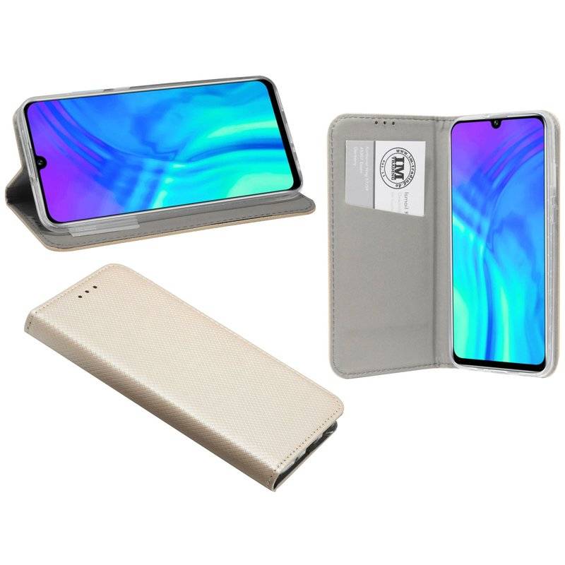 Buch Tasche "Smart" kompatibel mit HONOR 20 LITE Handy Hülle Etui Brieftasche Schutzhülle mit Standfunktion in Gold