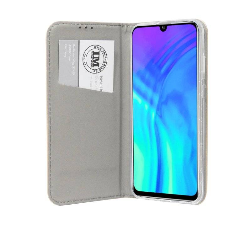Buch Tasche "Smart" kompatibel mit HONOR 20 LITE Handy Hülle Etui Brieftasche Schutzhülle mit Standfunktion in Gold