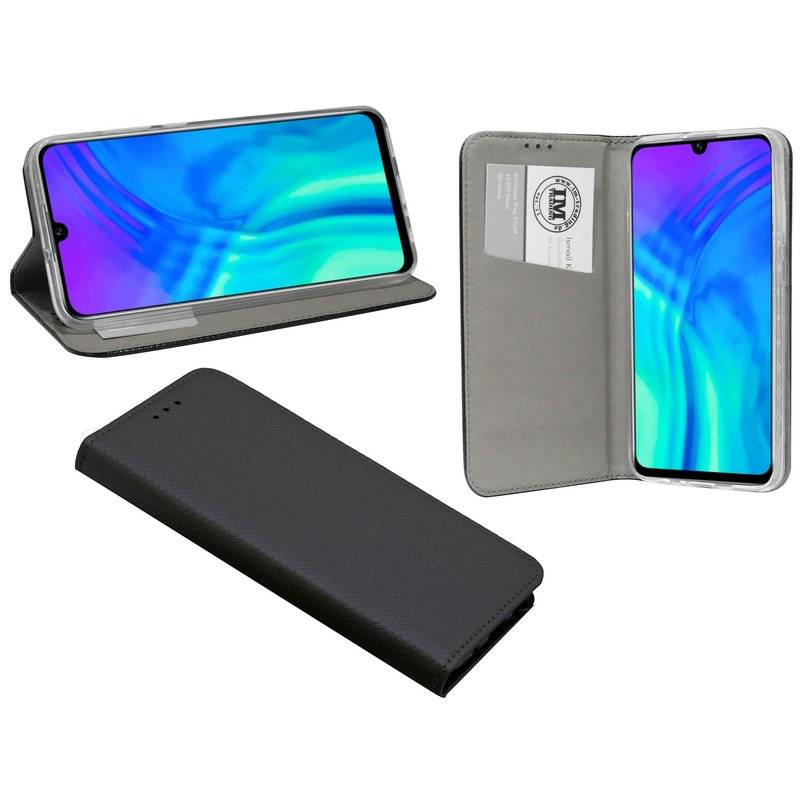 Buch Tasche "Smart" kompatibel mit HONOR 20 LITE Handy Hülle Etui Brieftasche Schutzhülle mit Standfunktion in Schwarz