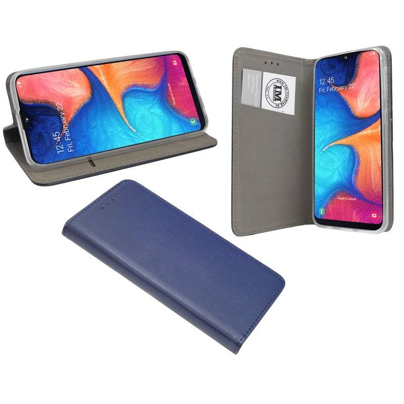 Buch Tasche "Smart" kompatibel mit SAMSUNG GALAXY A20e (A202F) Handy Hülle Etui Brieftasche Schutzhülle in Blau