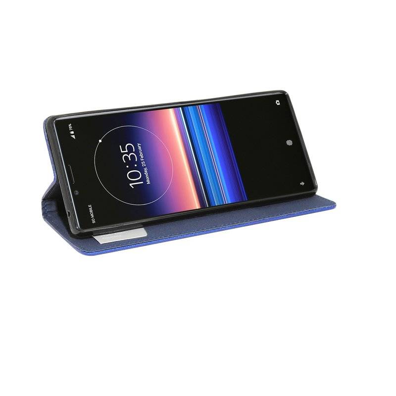 Buch Tasche "Smart" kompatibel mit SONY XPERIA 1 Handy Hülle Etui Brieftasche Schutzhülle mit Standfunktion in Blau