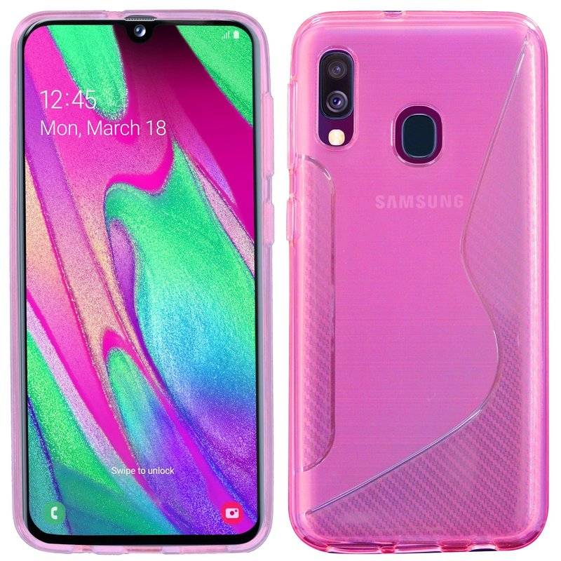 S-Line Hülle Bumper für Samsung Galaxy A40 (A405F) Silikonhülle Stoßfest Handyhülle TPU Case Cover Pink