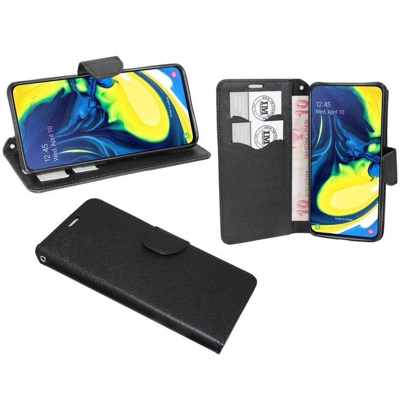 Buch Tasche "Fancy" kompatibel mit SAMSUNG GALAXY A80 (A805F) Handy Hülle Etui Brieftasche Schutzhülle in Schwarz