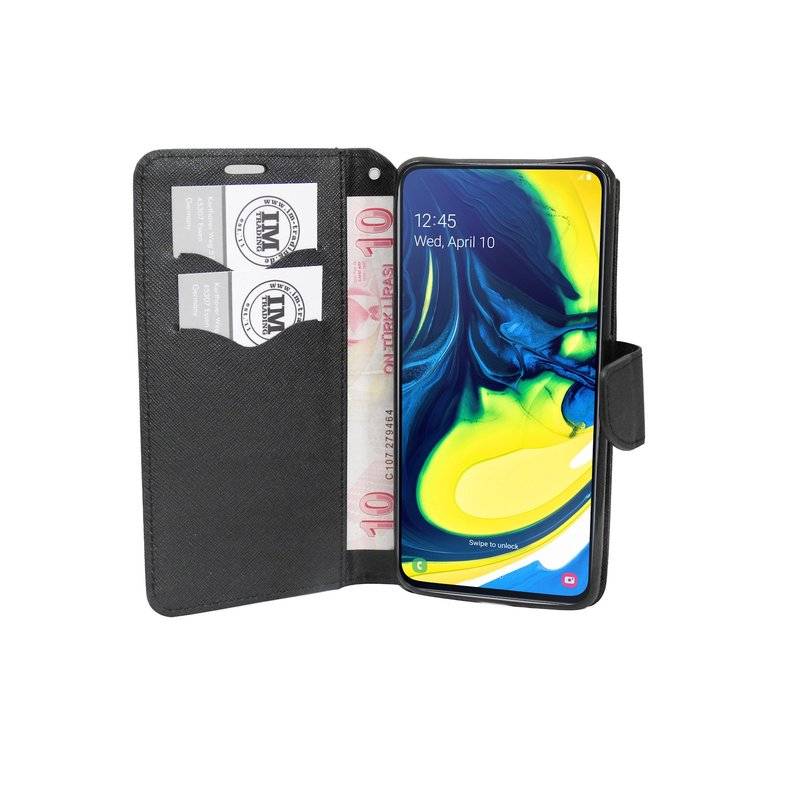 Buch Tasche "Fancy" kompatibel mit SAMSUNG GALAXY A80 (A805F) Handy Hülle Etui Brieftasche Schutzhülle in Schwarz