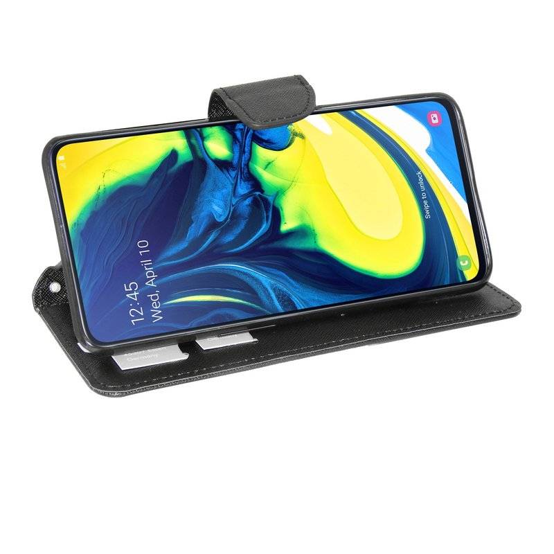 Buch Tasche "Fancy" kompatibel mit SAMSUNG GALAXY A80 (A805F) Handy Hülle Etui Brieftasche Schutzhülle in Schwarz