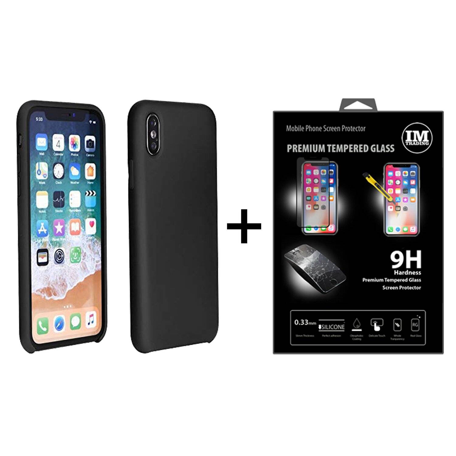 Silikon Case Hülle + 9H Schutzfolie Schale Cover Handyhülle Handyschale Schutz Schwarz Samsung Galaxy J6+ Plus (J610F)