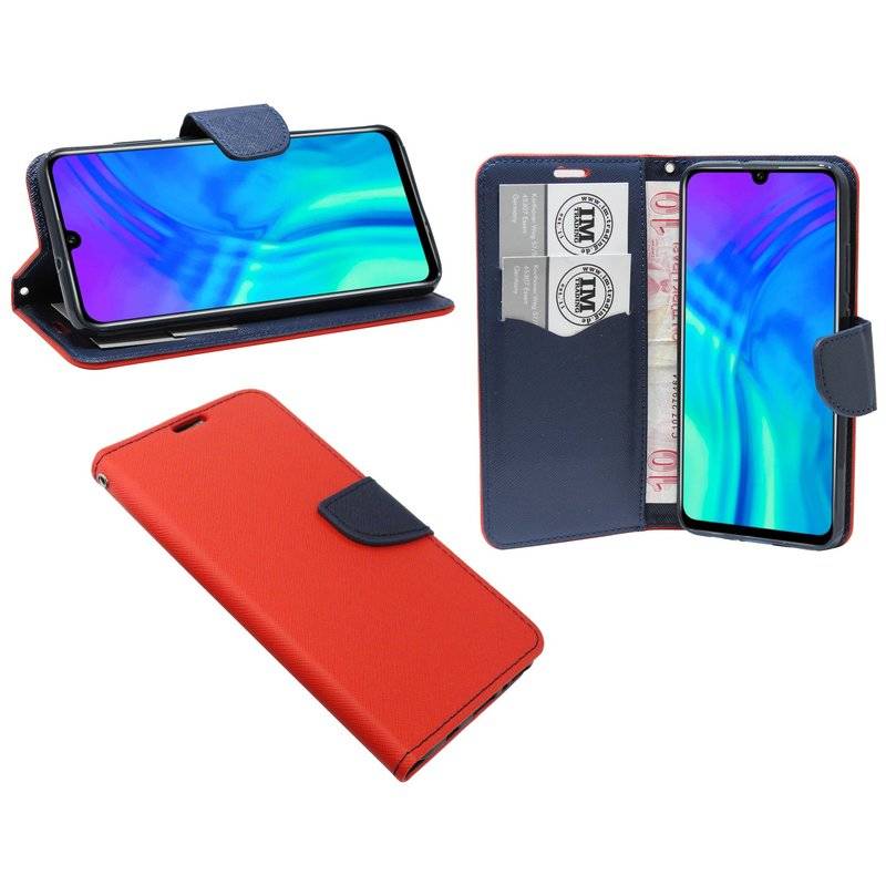 Buch Tasche "Fancy" kompatibel mit HONOR 20 LITE Handy Hülle Etui Brieftasche Schutzhülle mit Standfunktion in Rot-Blau