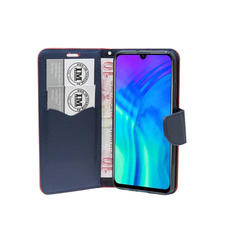 Buch Tasche "Fancy" kompatibel mit HONOR 20 LITE Handy Hülle Etui Brieftasche Schutzhülle mit Standfunktion in Rot-Blau