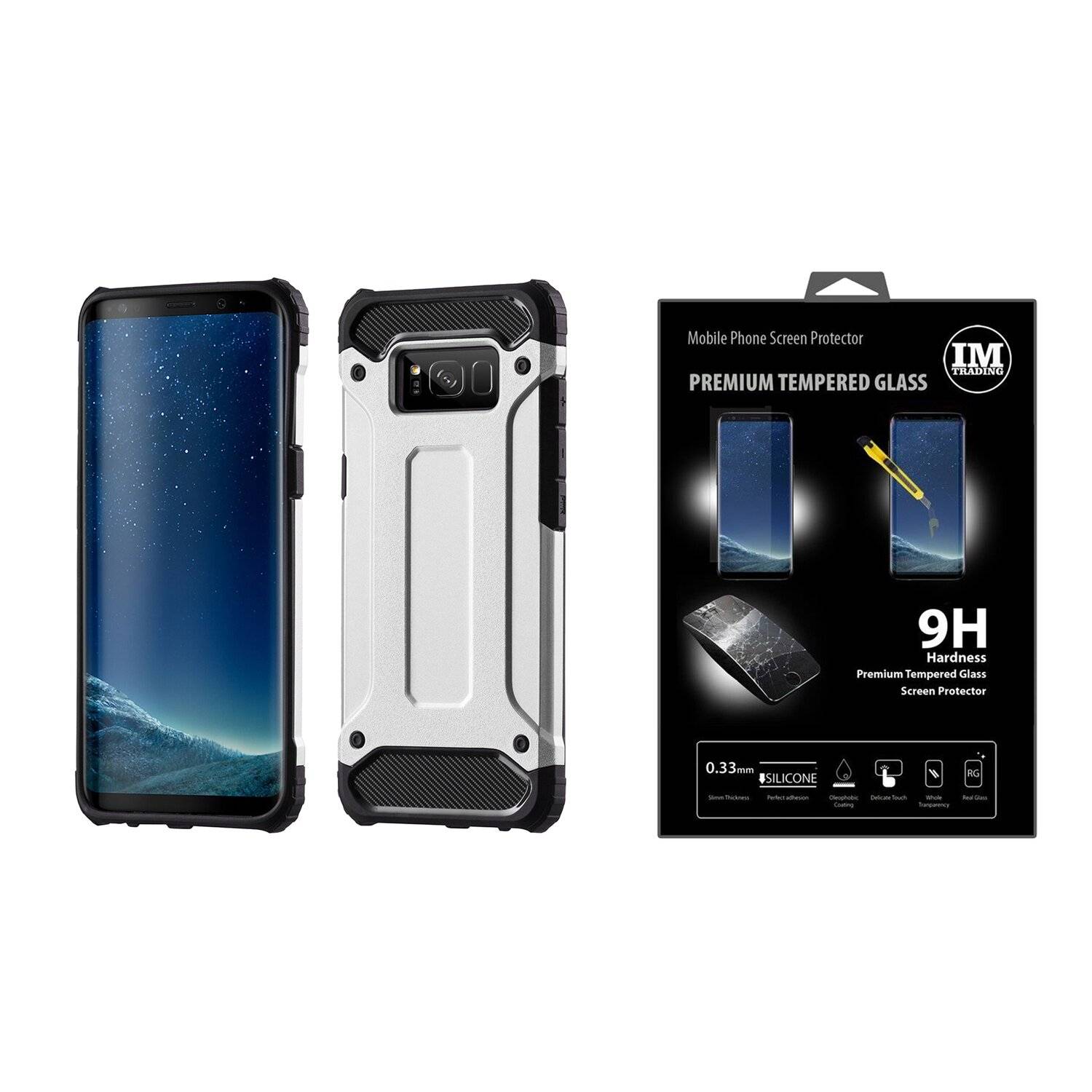 Schutzhülle "HYBRID" + 9H SchutzFOLIE für IPHONE MODELLE SchutzCase Outdoor Hülle Schutzglas in Silber iPhone XS Max