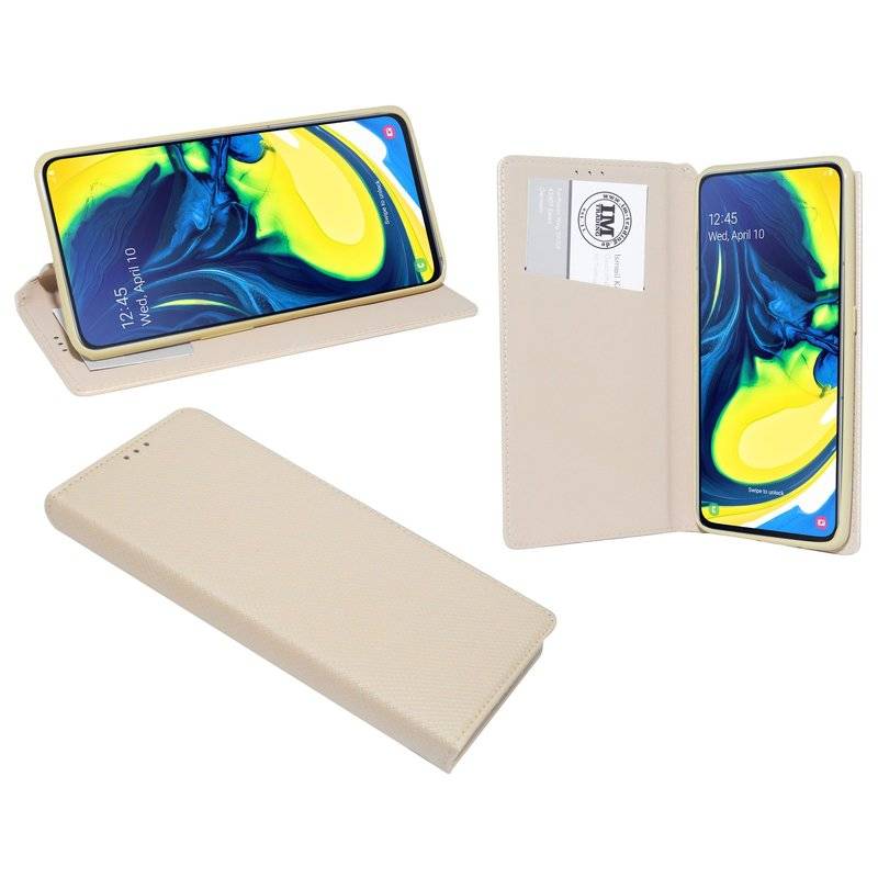 Buch Tasche "Smart" kompatibel mit SAMSUNG GALAXY A80 (A805F) Handy Hülle Etui Brieftasche Schutzhülle in Gold